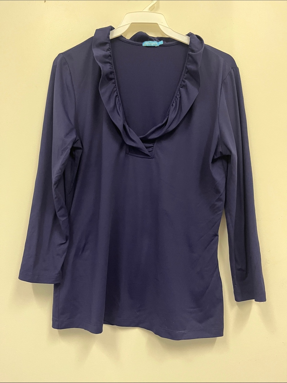 J. McLaughlin Navy Ruffle V-Neck Long Sleeve Top size S